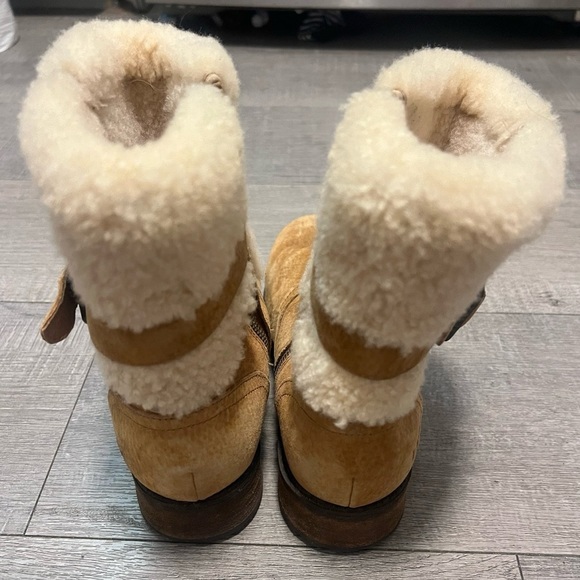 Ugg Womens Blayre Boot Chestnut Suede Block Moto Sherpa Heel Lug Bootie Size 8 - Picture 4 of 6